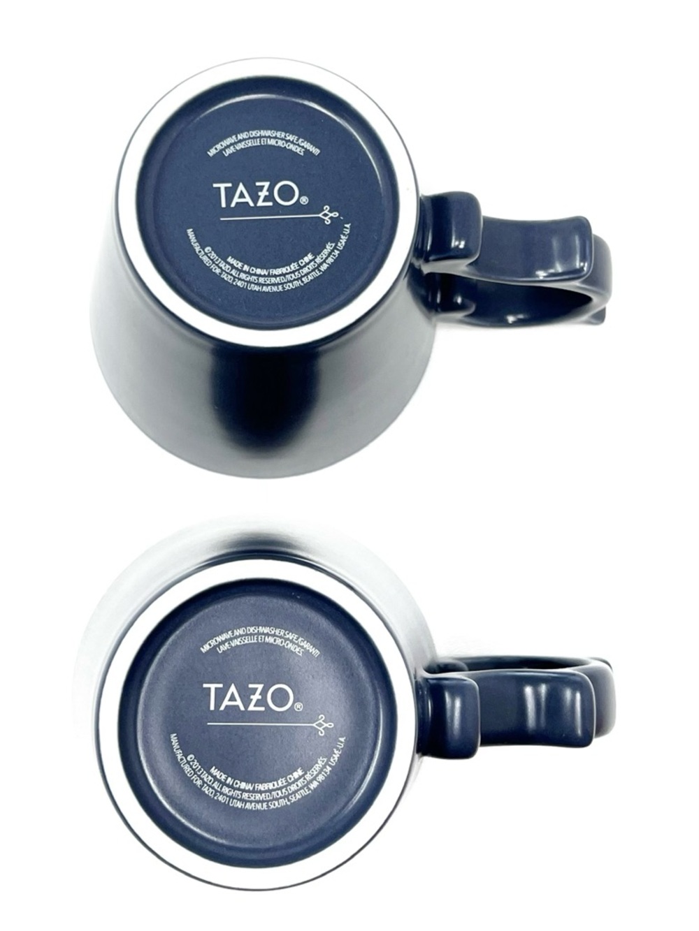 Tazo Navy Blue Ceramic Mugs 2013 Set of Two 14 oz Ornate Handle Coffee Tea EUC - Picture 6 of 8